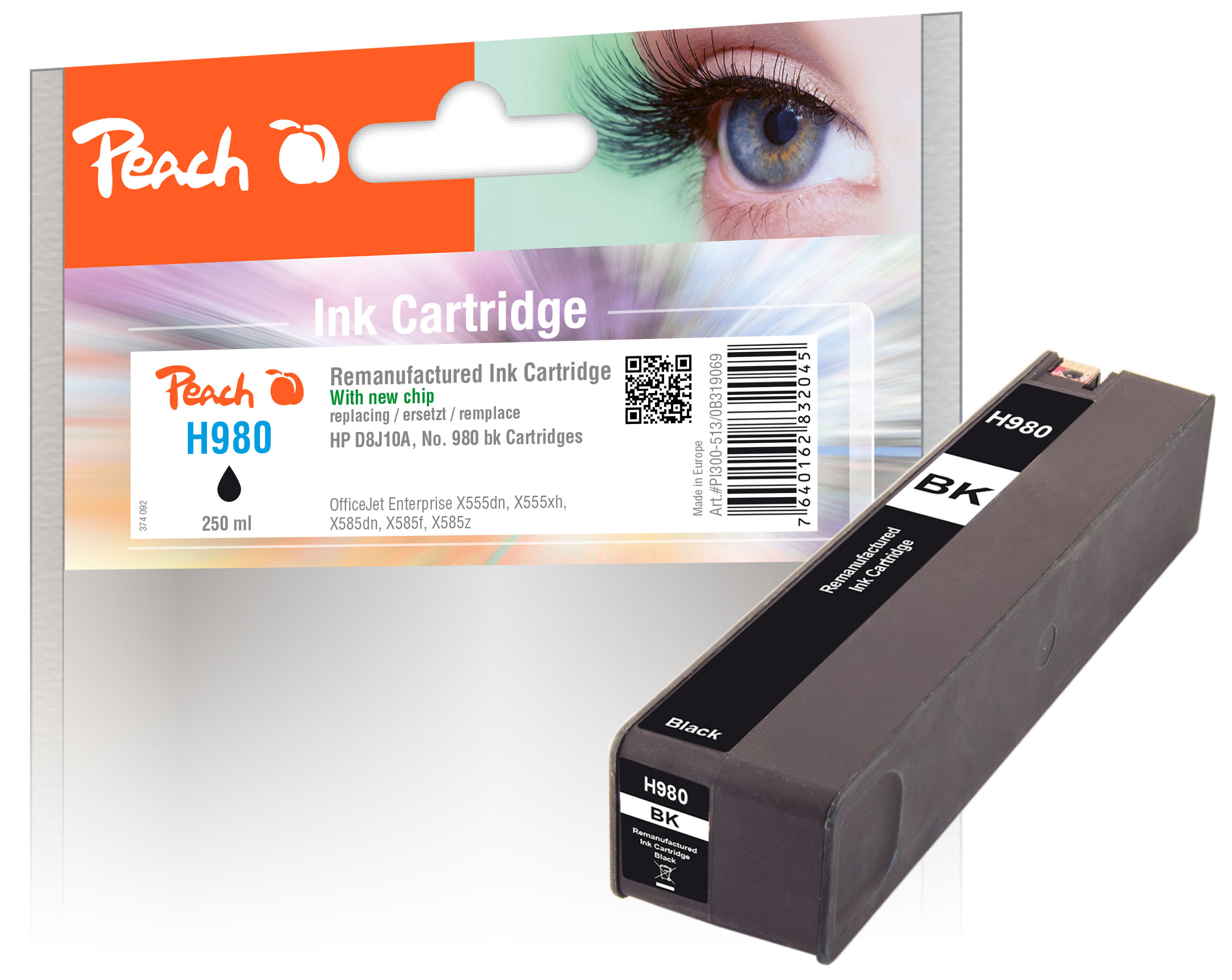 PI300-513 | Peach Inkoustová náplň kompatibilní s HP D8J10A, No 980 - černá (black), REM