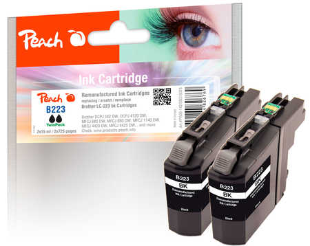 PI500-142 | Peach Sada TwinPack inkoustových náplní, kompatibilních s Brother LC-223BK - černá