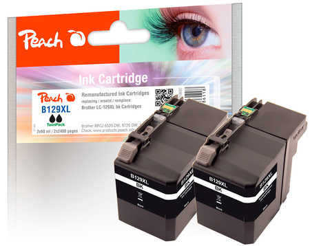 PI500-166 | Sada TwinPack inkoustových náplní Peach kompatibilních s Brother LC-129XL černá (black) - 2 ks