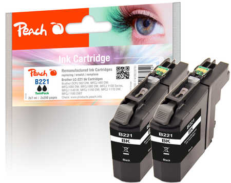 PI500-174 | Peach Sada TwinPack inkoustových náplní, kompatibilních s Brother LC-221BK - černá - 2 ks