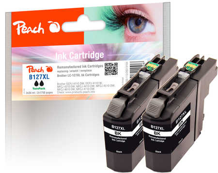 PI500-115 | Peach Sada TwinPack inkoustových náplní kompatibilních s Brother LC-127XL černá (black) - 2 ks