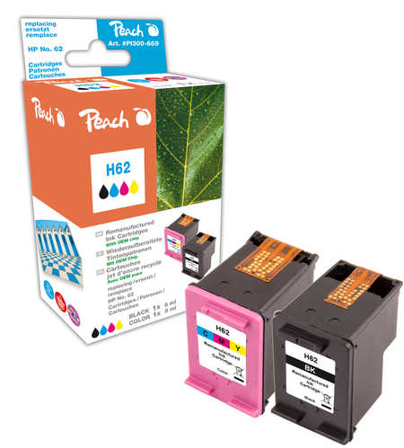 PI300-669 | Peach Sada MultiPack inkoustových náplní kompatibilních s HP č 62 - černá (black) + barevná (color)