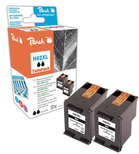 PI300-667 | Peach Sada TwinPack inkoustových náplní kompatibilních s HP č 62 XL - černá (black) - 2 ks