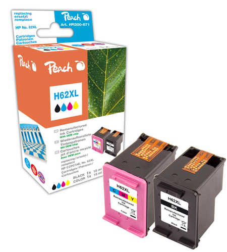 PI300-671 | Peach Sada MultiPack inkoustových náplní kompatibilních s HP č 62 XL - černá (black) + barevná (color)
