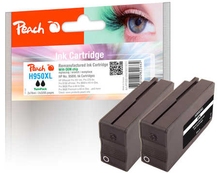 PI300-584 | Peach Sada TwinPack inkoustových náplní HP No950XL černá (black), CN045AE, REM, OEM - 2 ks