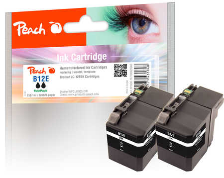 PI500-187 | Peach Sada TwinPack inkoustových náplní, kompatibilních s Brother LC-12E - černá (2 ks)