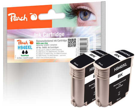 PI300-581 | Peach Sada TwinPack HP 940XL černá (black), s čipem, kompatibilní s C4906AE, No 940XL - 2 ks