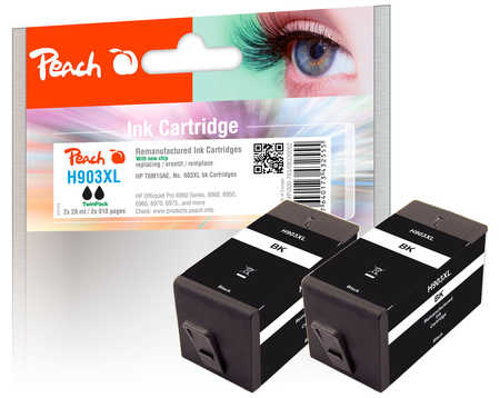 PI300-763 | Peach Sada TwinPack inkoustových náplní s čipem kompatibilních s HP 903XL, T6M15AE, černá