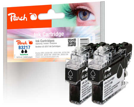PI500-234 | Peach 2 x inkoustová náplň kompatibilní s Brother LC-3217 K (LC-3217BK), černá s čipem