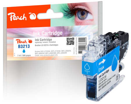 PI500-256 | Peach inkoustová náplň kompatibilní s Brother LC-3213C, azurová s čipem
