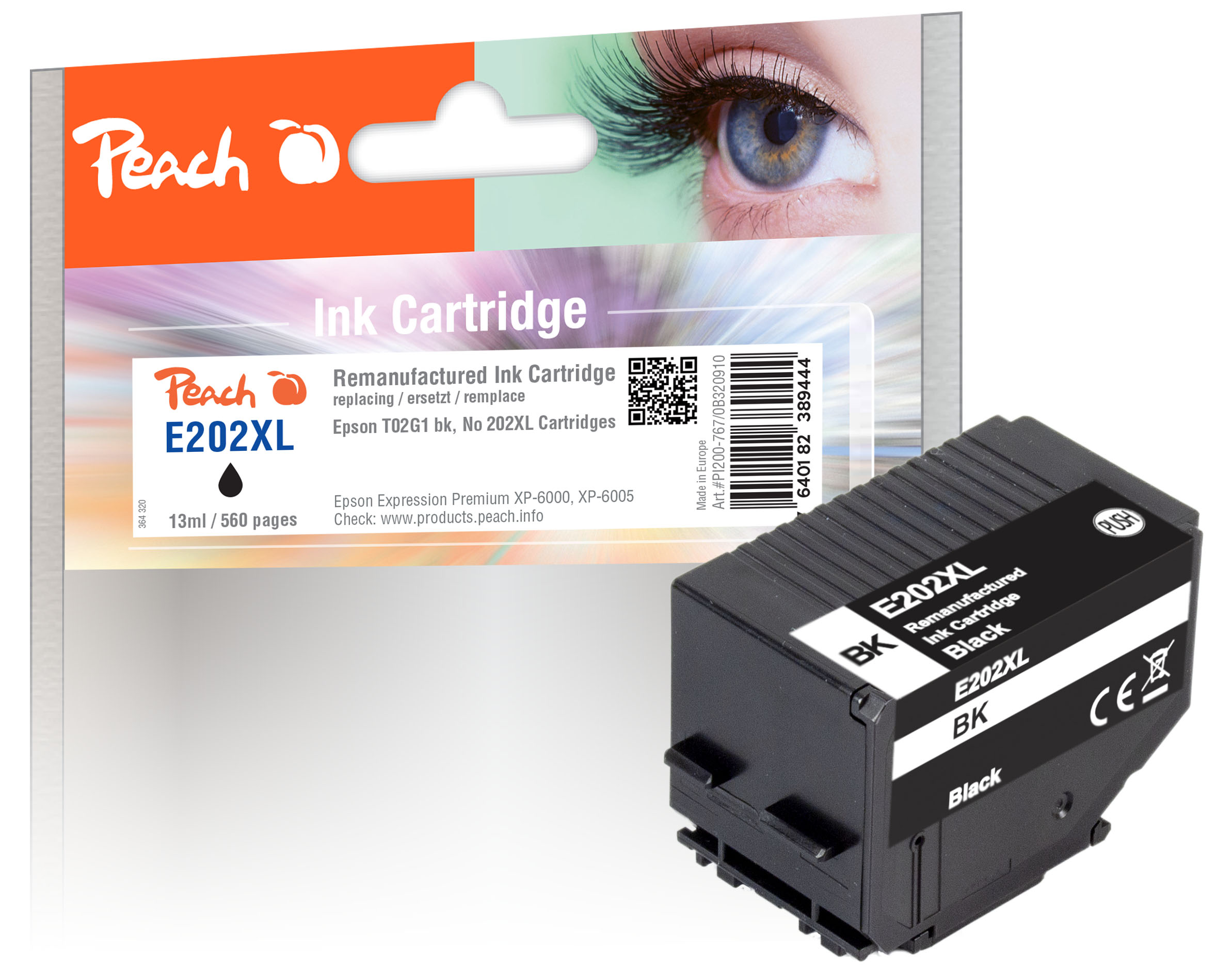 PI200-767 | Peach Inkoustová náplň, kompatibilní s Epson č 202XL - T02G1 - černá