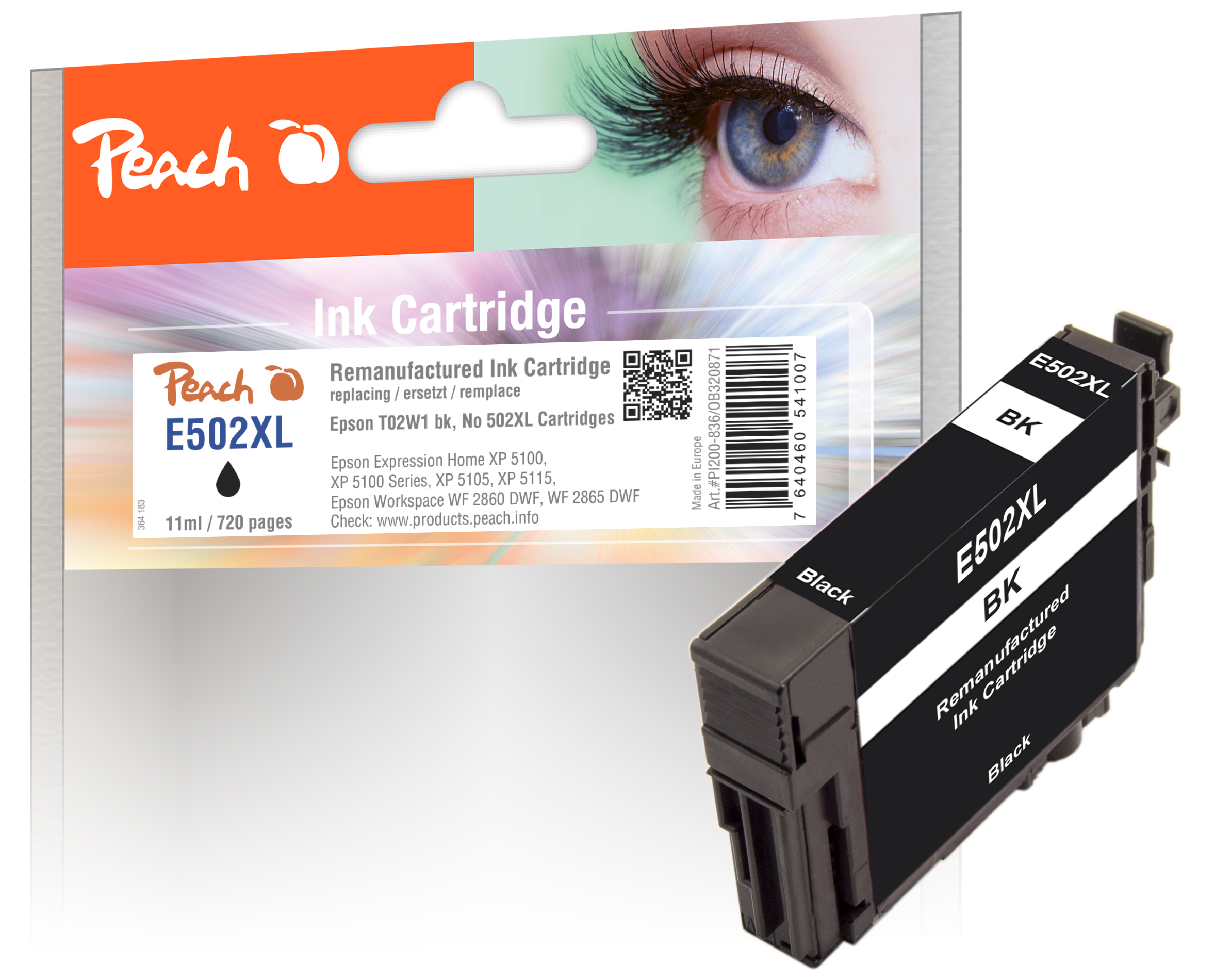 PI200-836 | Peach Inkoustová náplň, kompatibilní s Epson č 502XL - T02W1 - černá