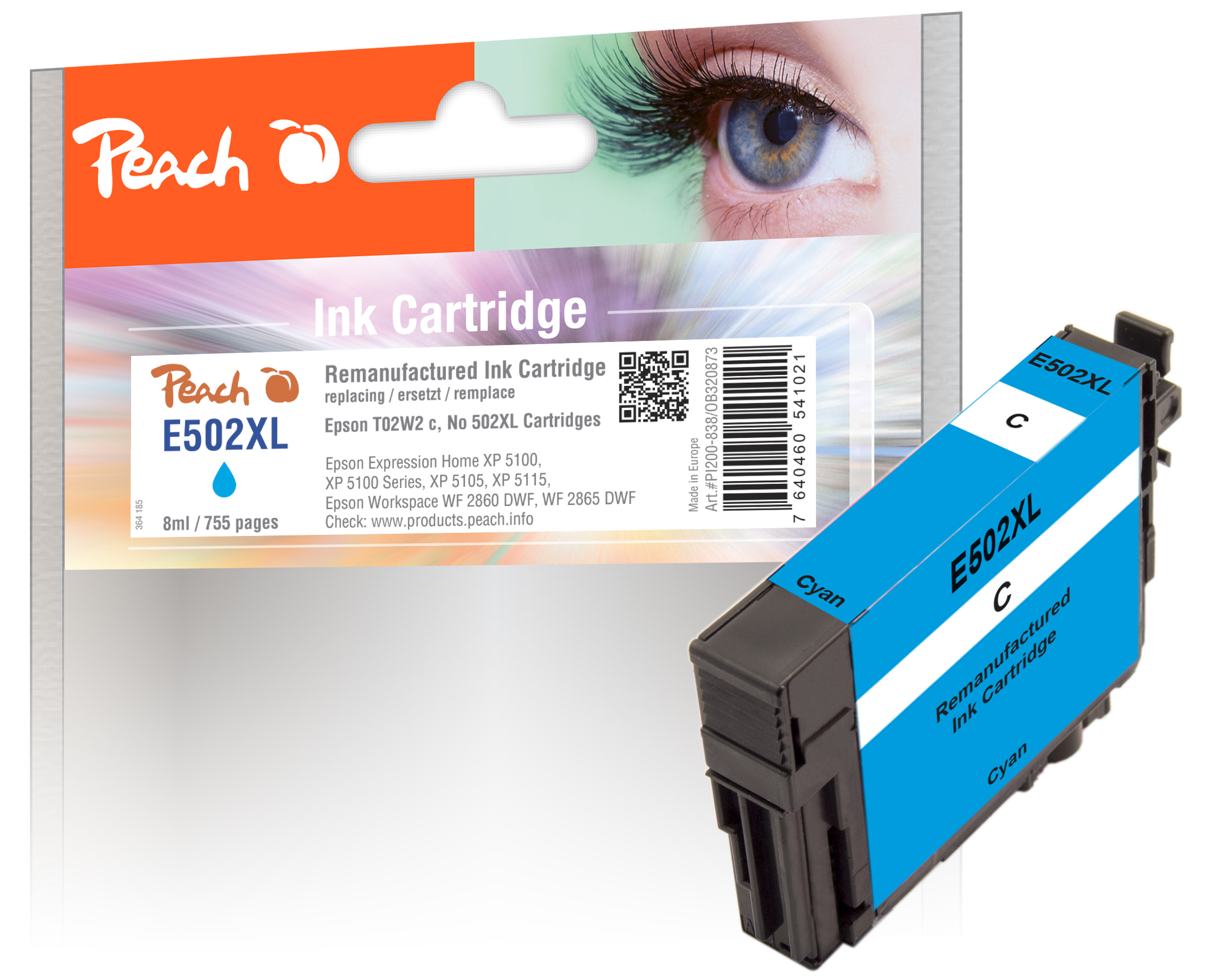 PI200-838 | Peach Inkoustová náplň, kompatibilní s Epson č 502XL - T02W2 - azurová