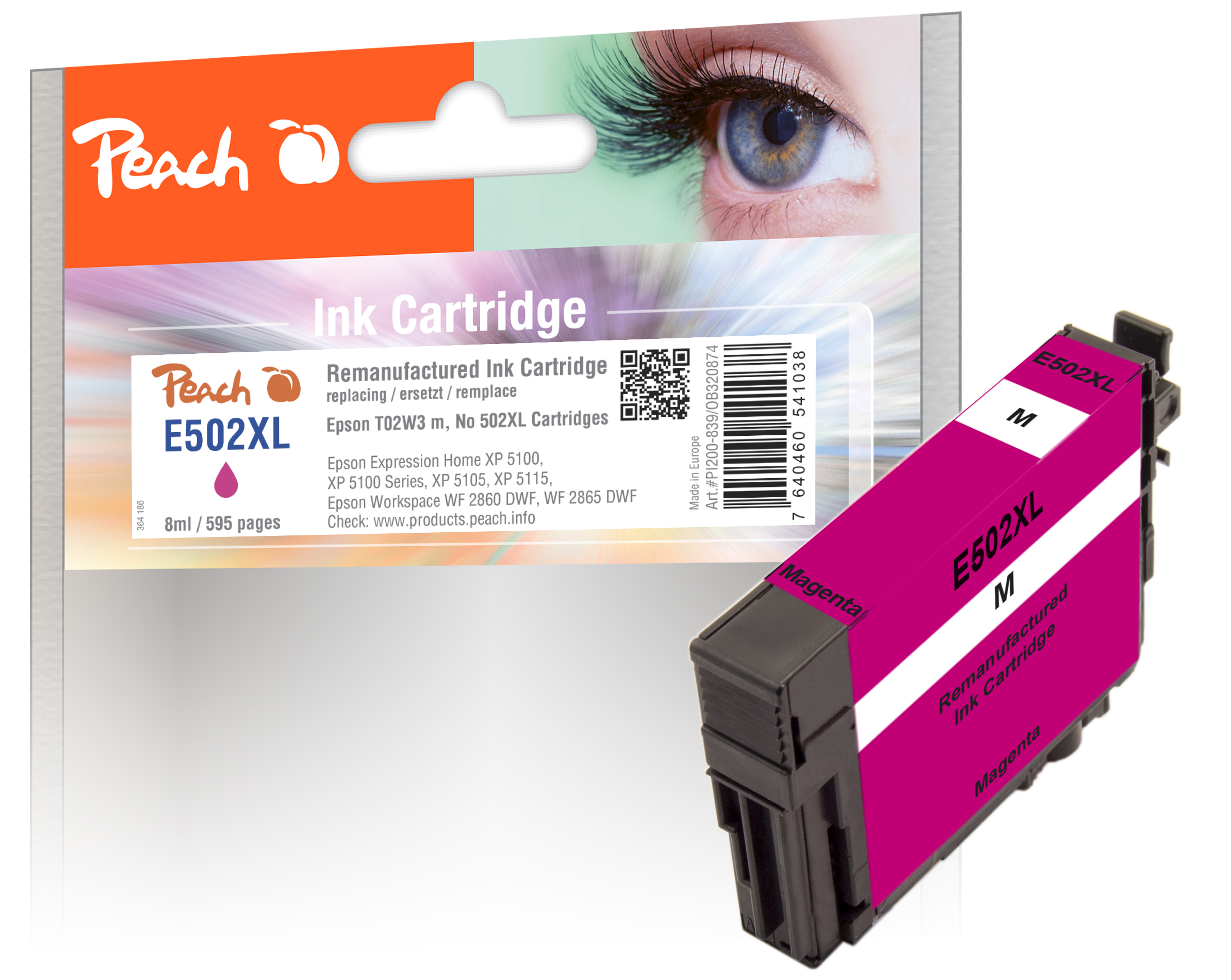 PI200-839 | Peach Inkoustová náplň, kompatibilní s Epson č 502XL - T02W3 - purpurová