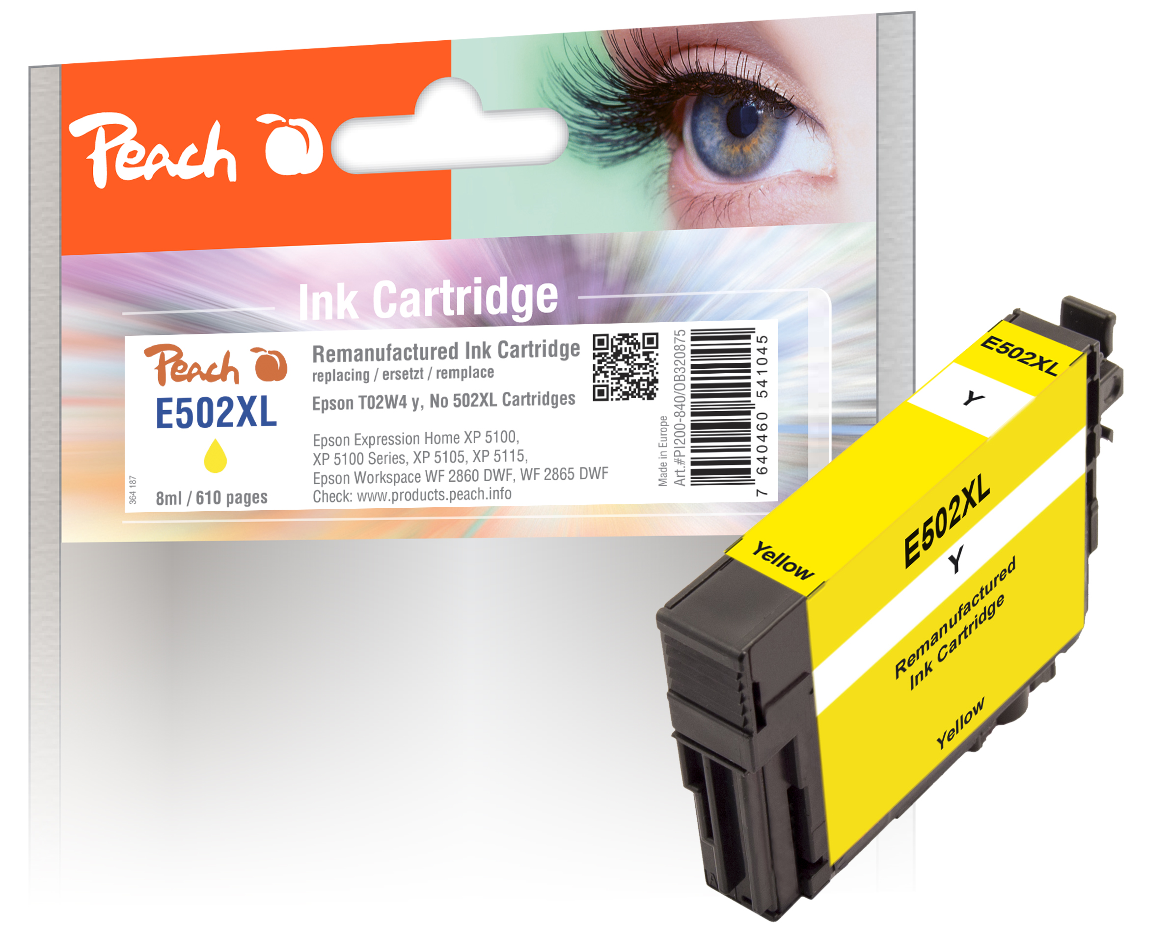 PI200-840 | Peach Inkoustová náplň, kompatibilní s Epson č 502XL - T02W4 - žlutá