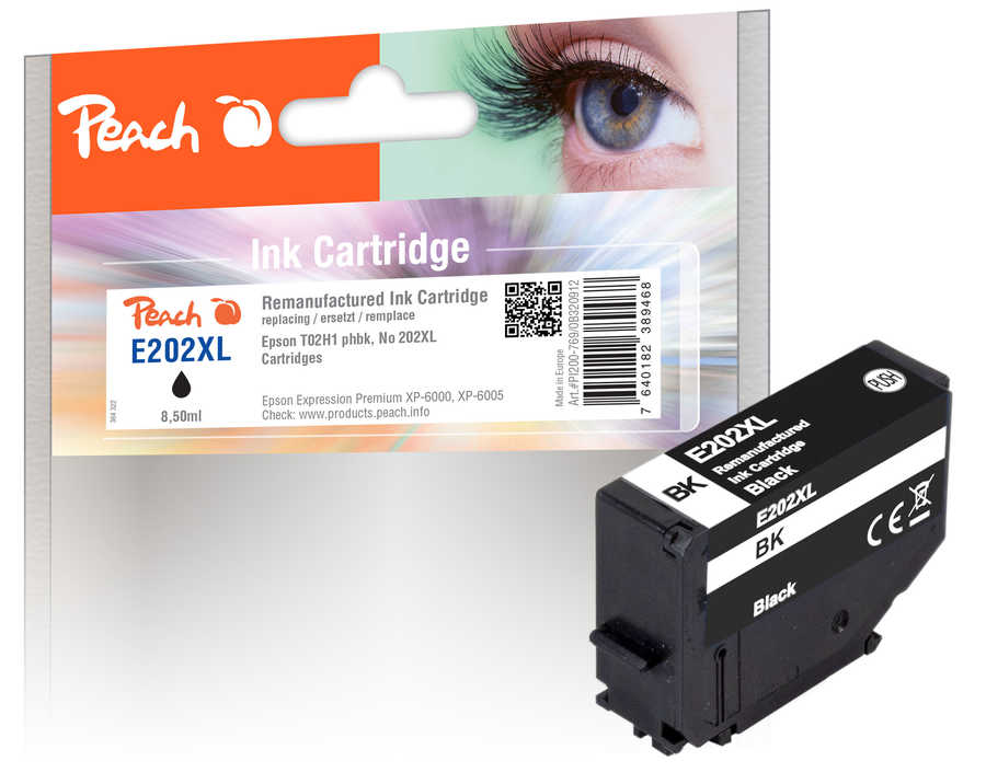 PI200-769 | Peach Inkoustová náplň, kompatibilní s Epson č 202XL - T02H1 - foto černá