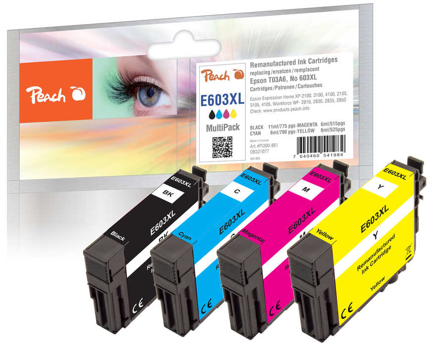 PI200-861 | Peach Sada inkoustových náplní, kompatibilní s Epson č 603XL - T03A6 - černá, azurová, purpurová a žlutá