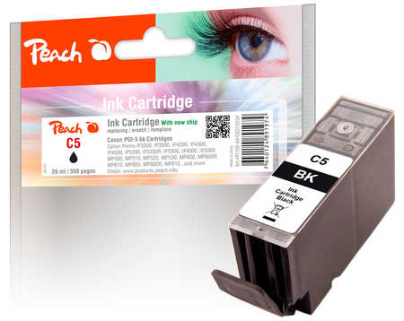 PI100-64 | Peach Canon PGI-5 BK, černá, s čipem, kompatibilní