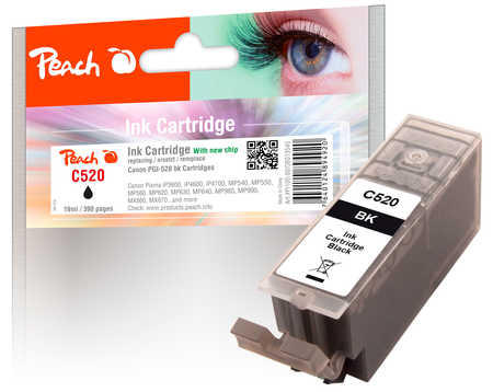 PI100-80 | Peach Canon PGI-520 bk (PGI520bk, PGI-520bk, PGI 520 bk) - černá (black) s čipem