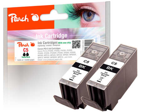 PI100-219 | Twinpack Peach Canon PGI-5 BK, černá, s čipem, kompatibilní